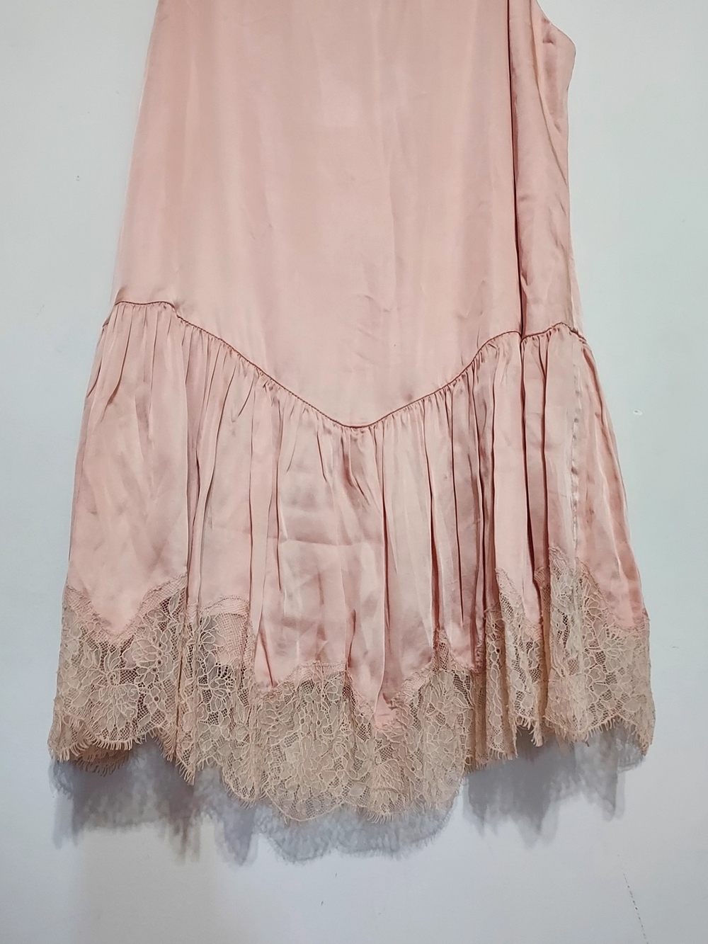 Zara Satin DustyPink Lace-Trim Feminine Babydoll Slip Dress Sz-L - Picture 5 of 9